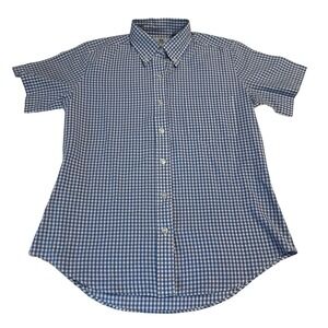 SWEETBRIAR Vintage Gingham Button Down Short Sleeve Shirt Blue White Size SM